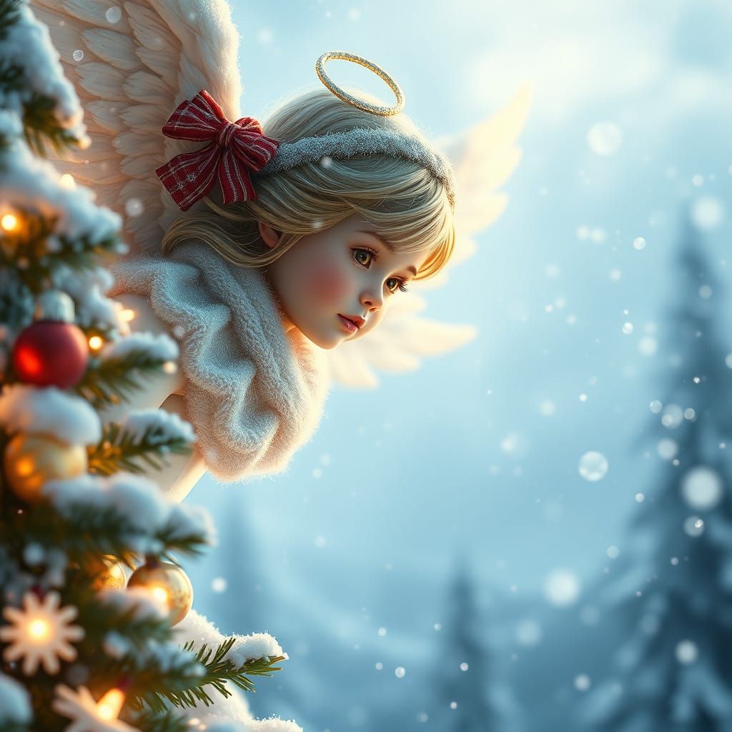Celestial Christmas Angel Brings Joy in Winter Wonderland Sc...