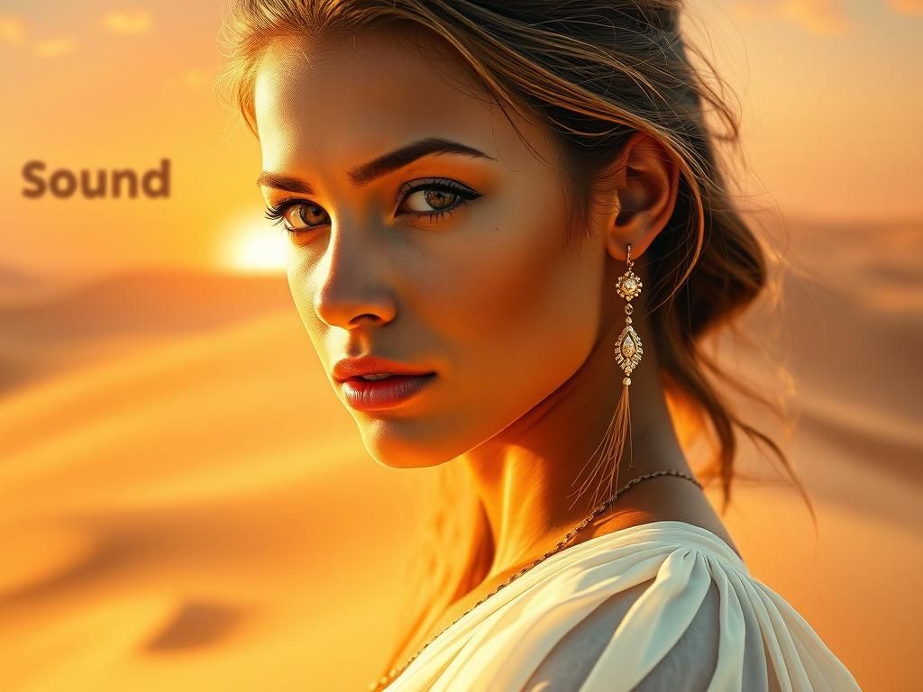 Sahara Contemplation: Golden Woman in Desert Landscape