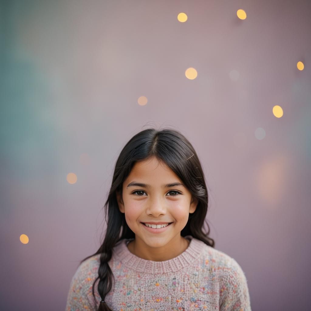 Smiling Girl Portrait in Pastel Colors, Softbox Lighting
