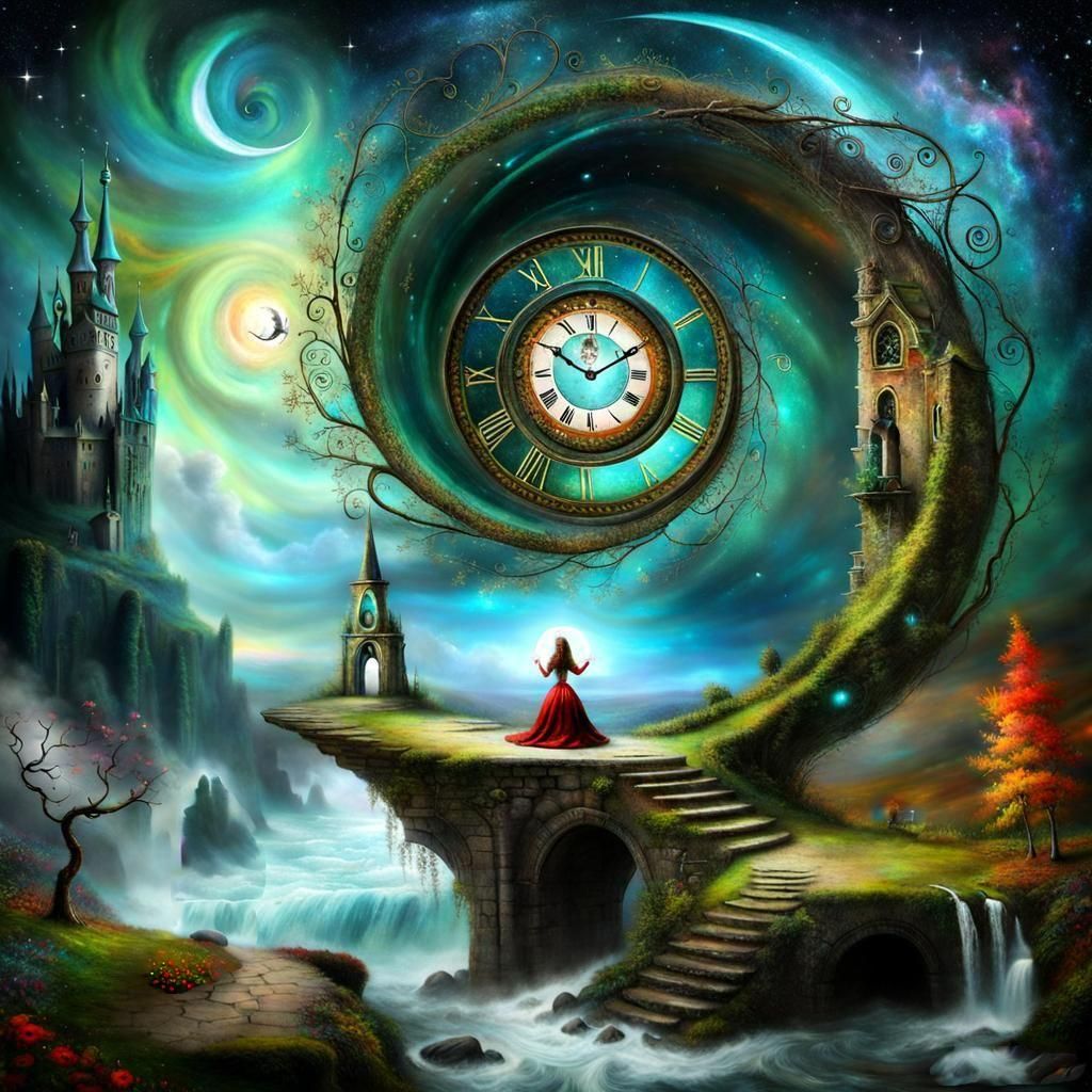 Time Portal: Surreal Space Bride in Vibrant Style