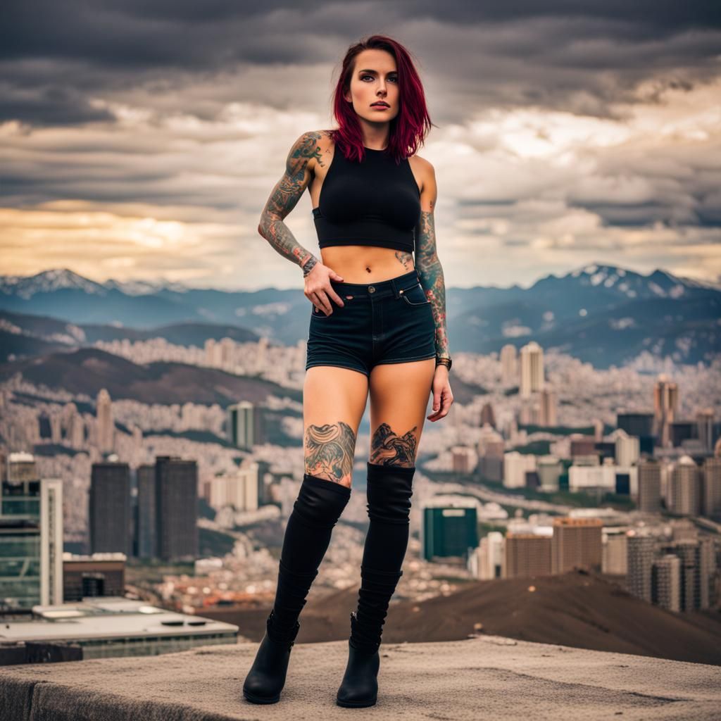 Giantess with Tattoos Dominates Cityscape
