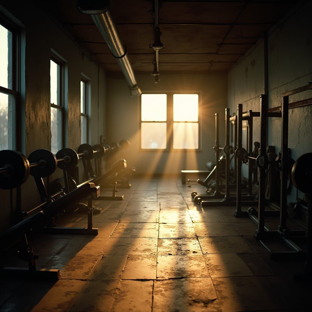 Vintage New York Loft Gym in Warm, Golden Light