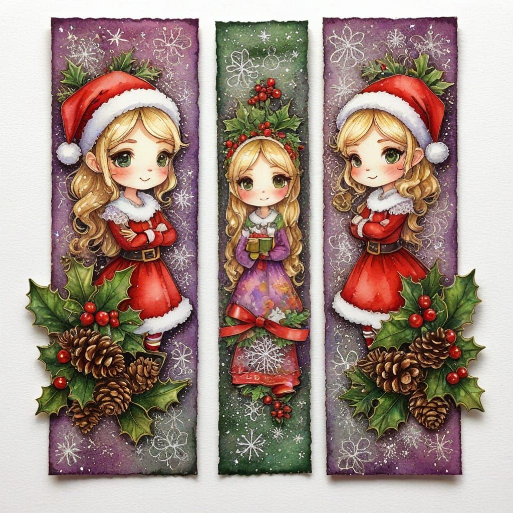 Cute Chibi Christmas Scenes in Watercolor Art