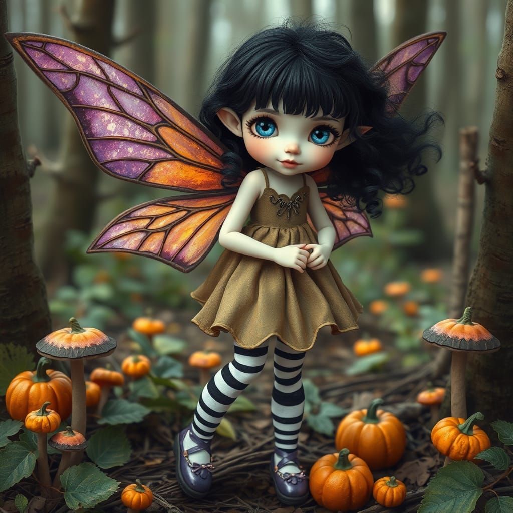 Halloween Fairy in Forest, Fantasy Illustration