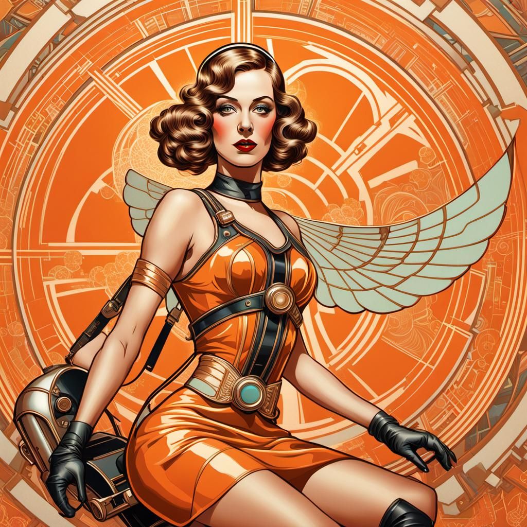 Retrofuturistic Pinup Girl in Golden Age Art Style