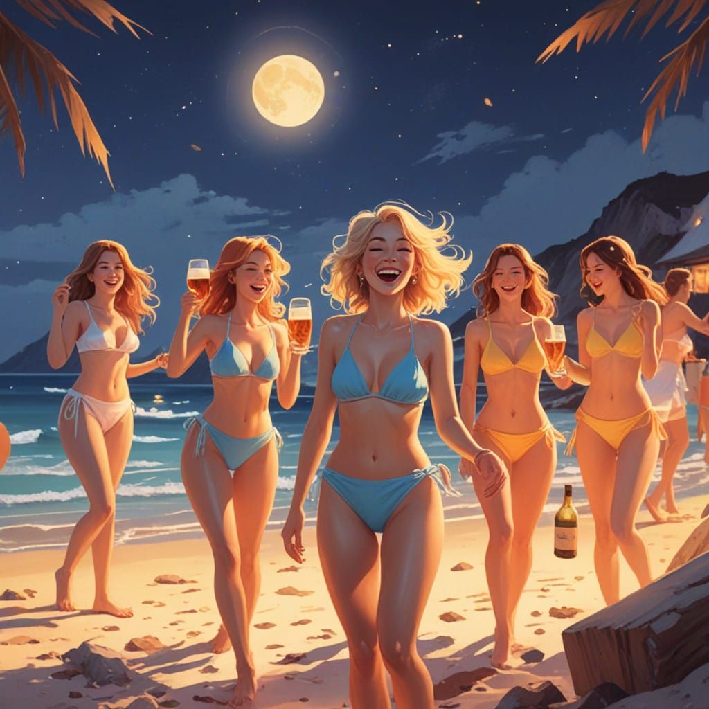 Vibrant Summer Beach Party in Anime Style