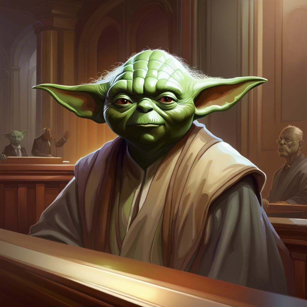 Yoda as Judge: Hyperdetailed Courtroom Portrait