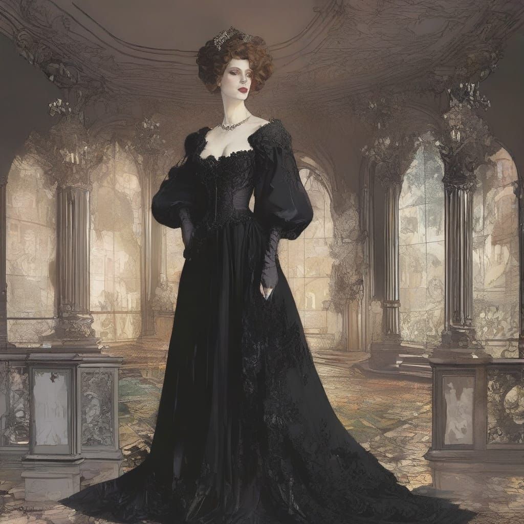 Art Nouveau Vampire in Iridescent Glass Dress