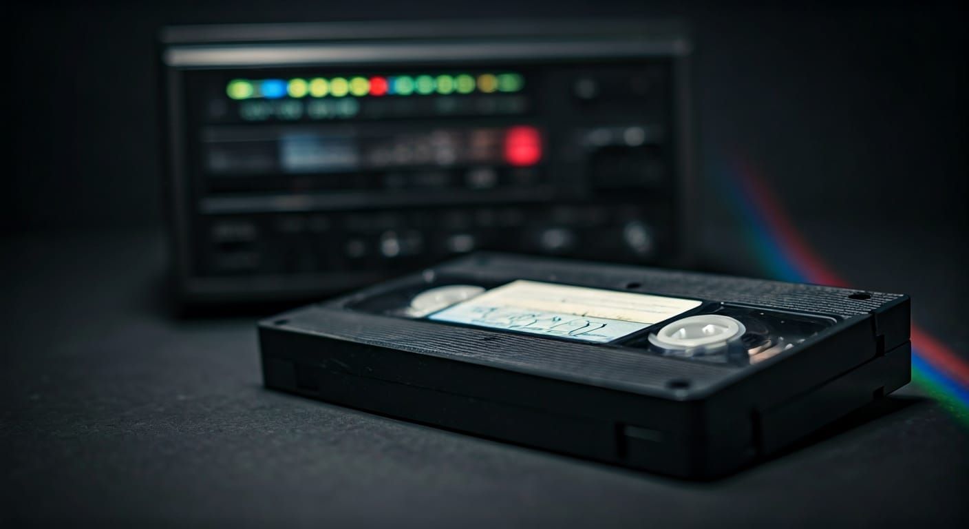 Retro VHS Tape with Rainbow Reflections