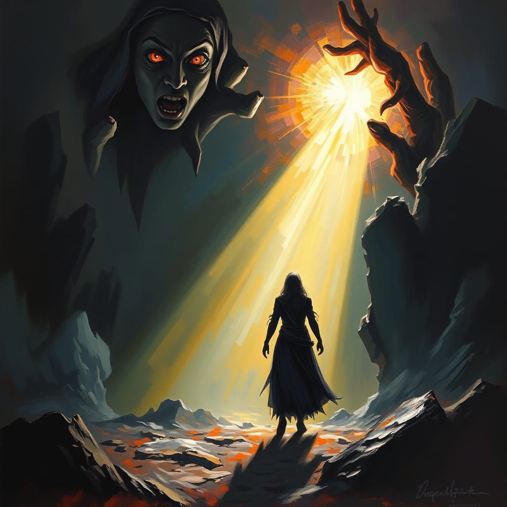 The path from Darkness to the Light - Prompt Oil Painting