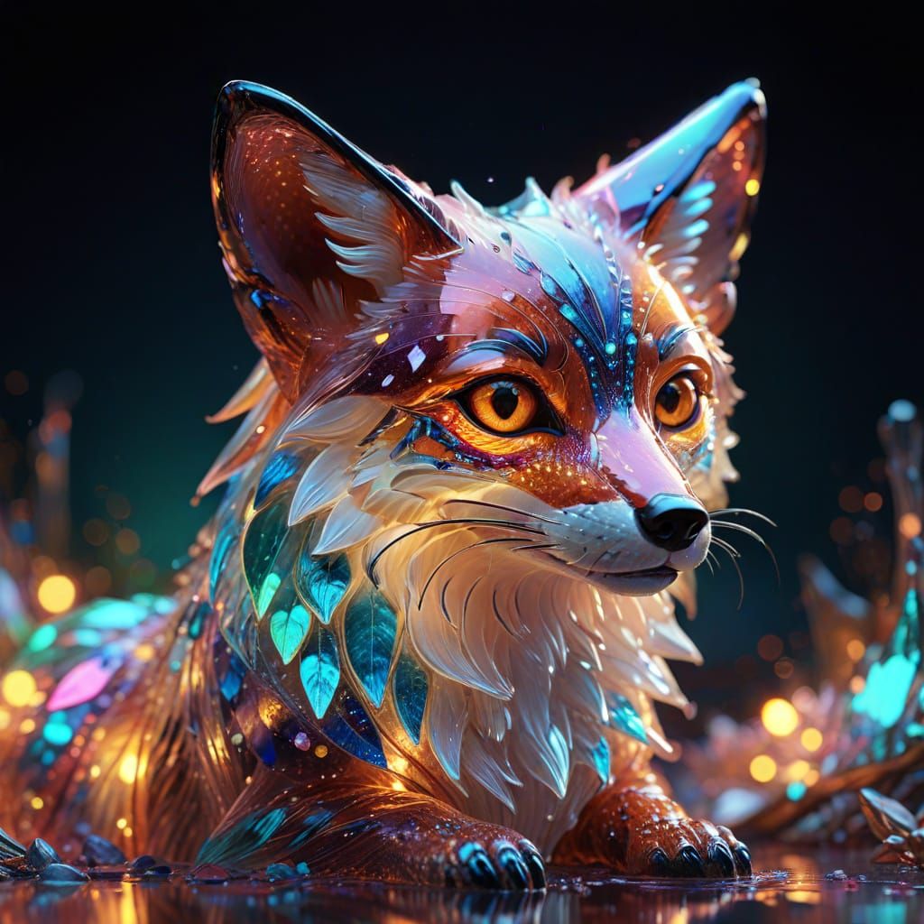 Glowing Glass Fox: Vibrant Digital Art