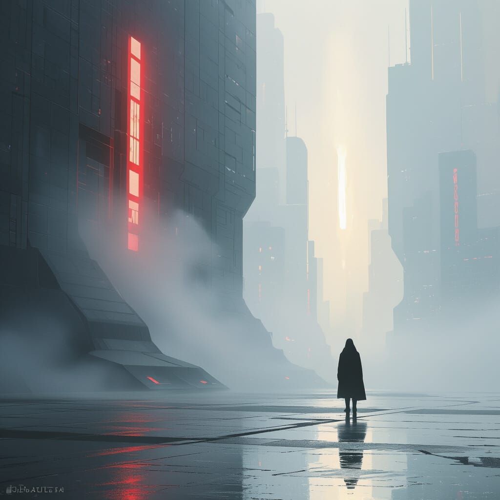 Atmospheric Lone Figure in Digital Painting Style