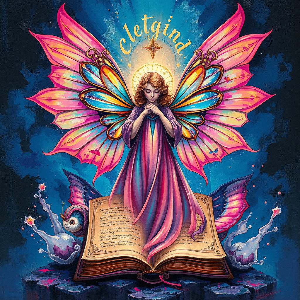 Butterfly Angel Emerges from Spell Book, Graffiti Art