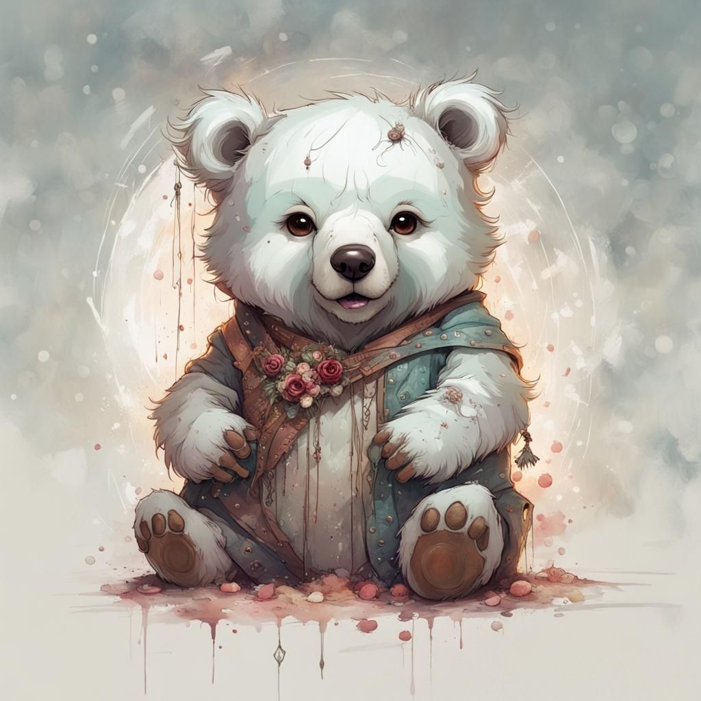 Chibi Ghost Bear Portrait in Fantasy Art Style