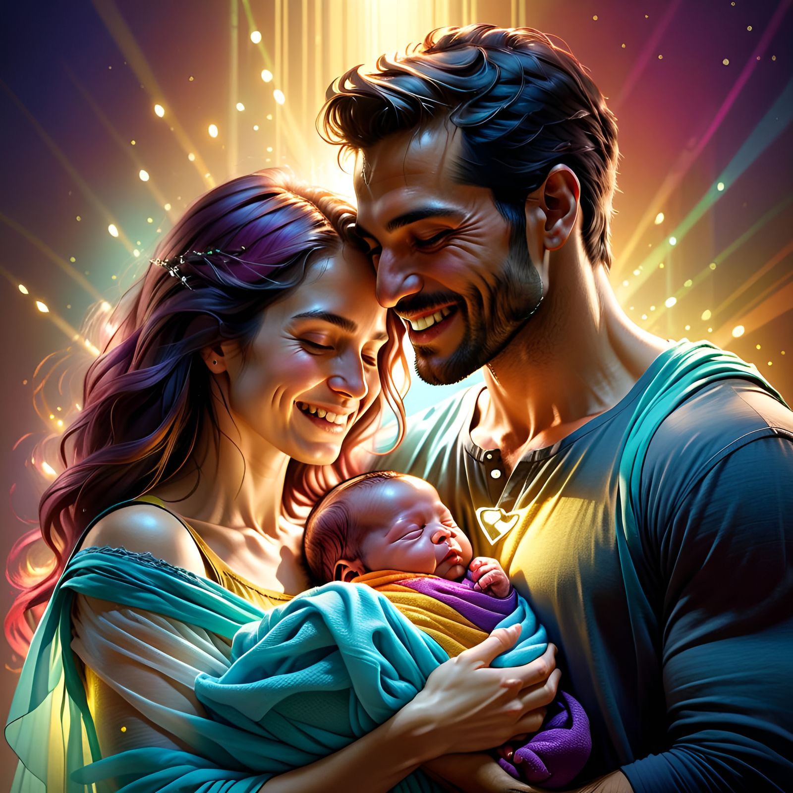 Heartwarming Portrait of Parents Cradling Newborn