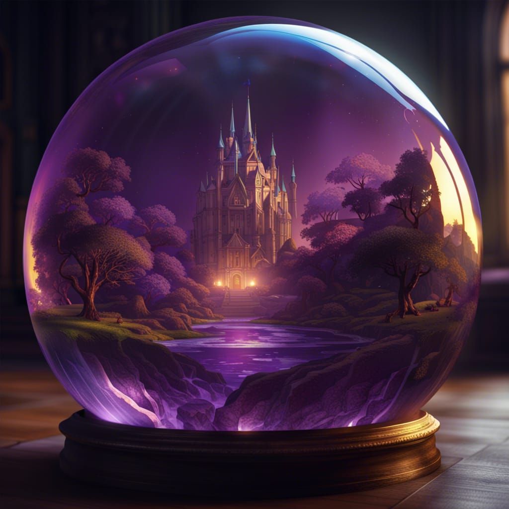 Fantasy Landscape Inside Crystal Ball in Dark Art Style