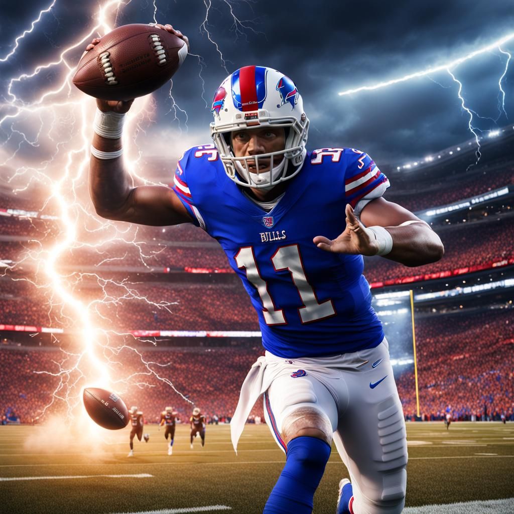 Football Player Throws Lightning Ball: Fantasy Art