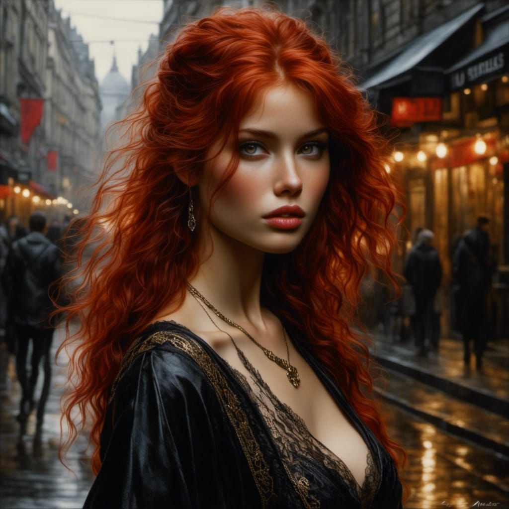 Glamorous Redhead Strolls London Street: Photorealistic Port...