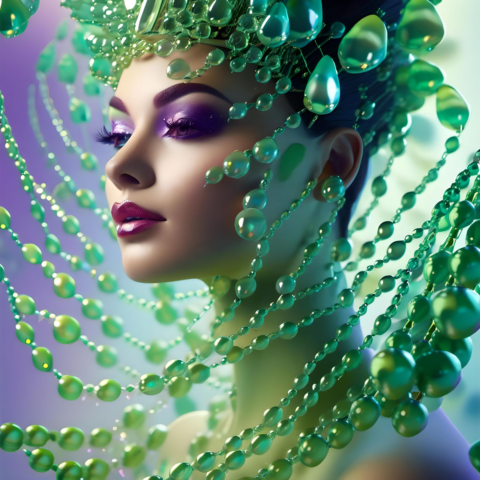 Translucent Woman Portrait with Sea Glass and Moss