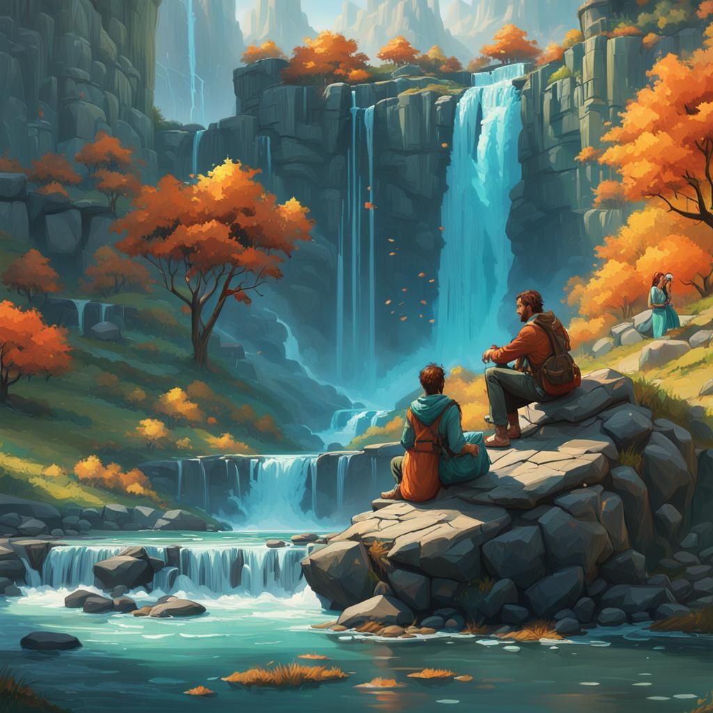 Riverside Waterfall: Hyperdetailed Concept Art