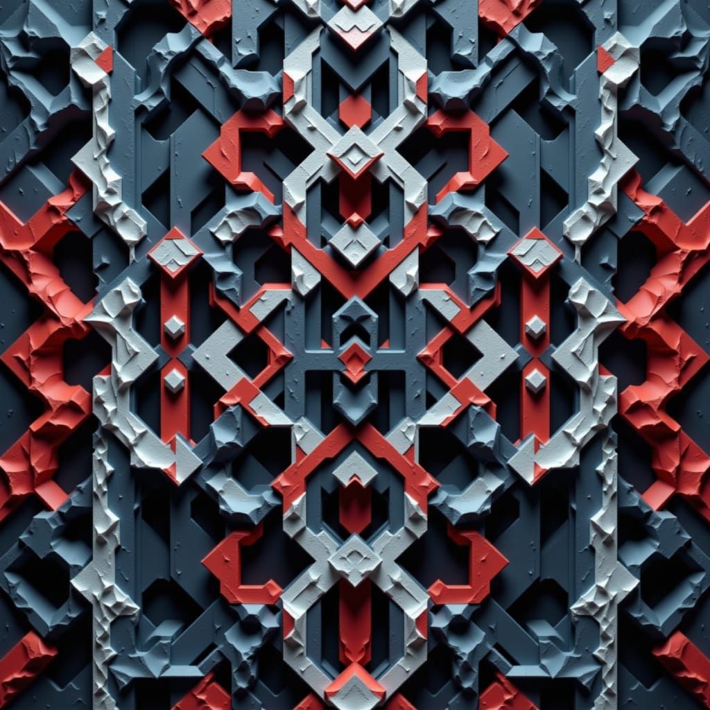 Escher-Inspired Tessellation of Geometric Shapes in Black, R...