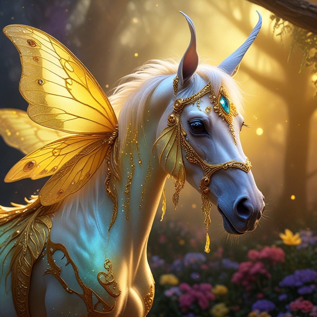 Arabian Horse and Comet Moth Hybrid in Ethereal Style