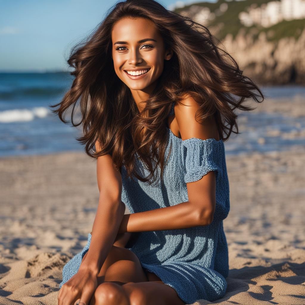 Sensual Brazilian Woman on Beach Portrait
