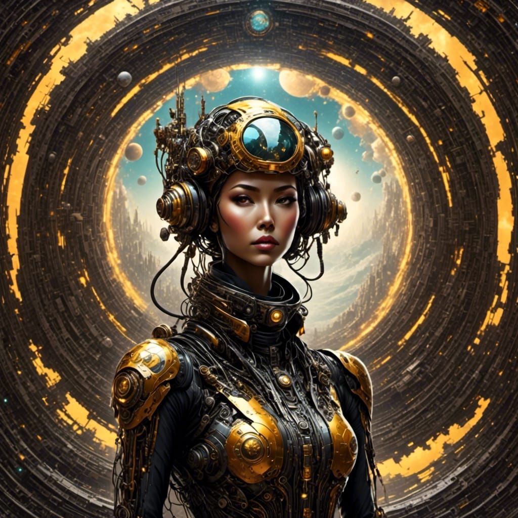 Futuristic Explorer in Steampunk Tile Art Style