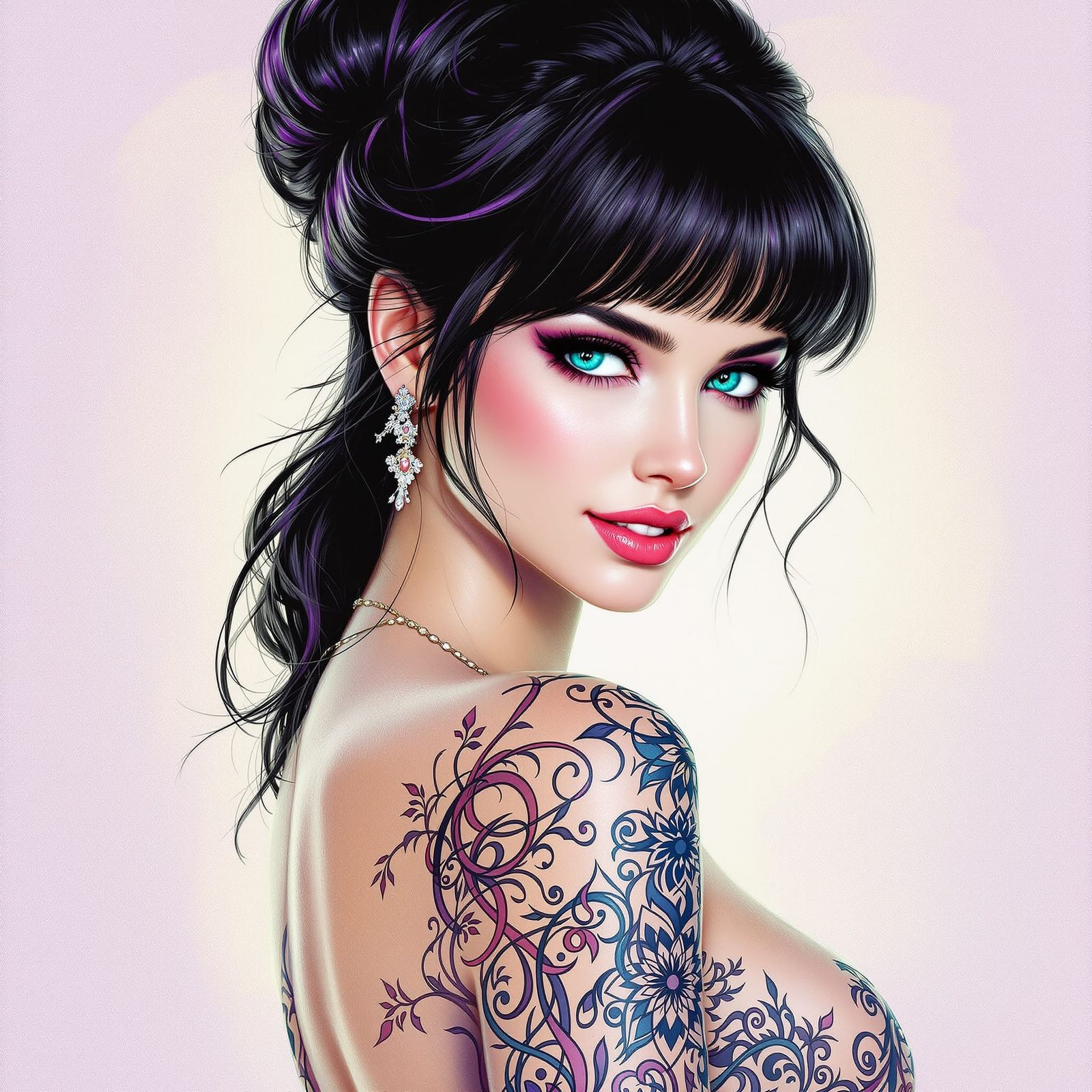 Ethereal Fantasy Woman Portrait with Purple Highlights