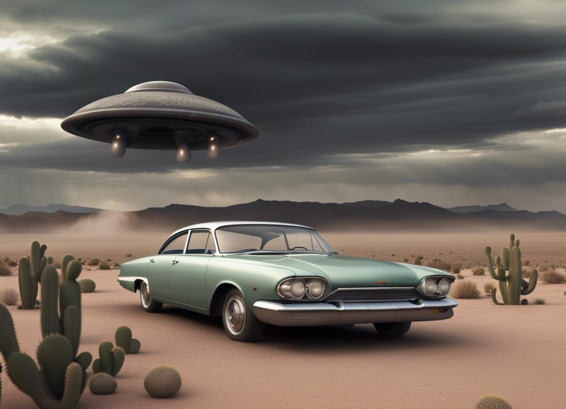 UFO Abduction of 1960s Car in Desert