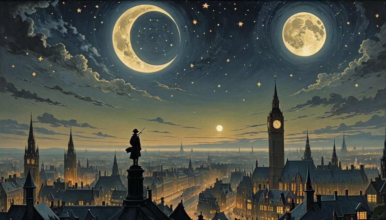 Victorian London Night Sky Fantasy Art