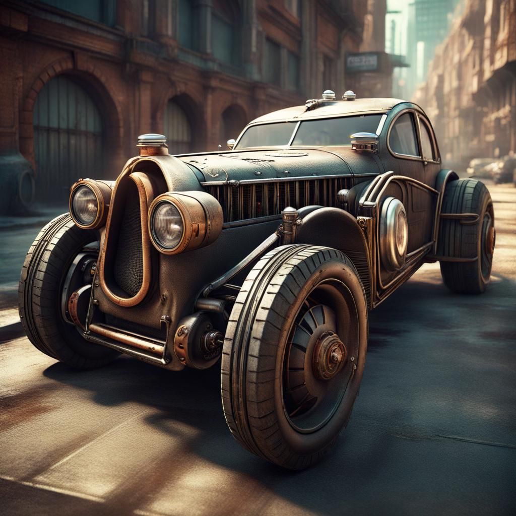Dieselpunk Ratrod Car in Cyberpunk Style