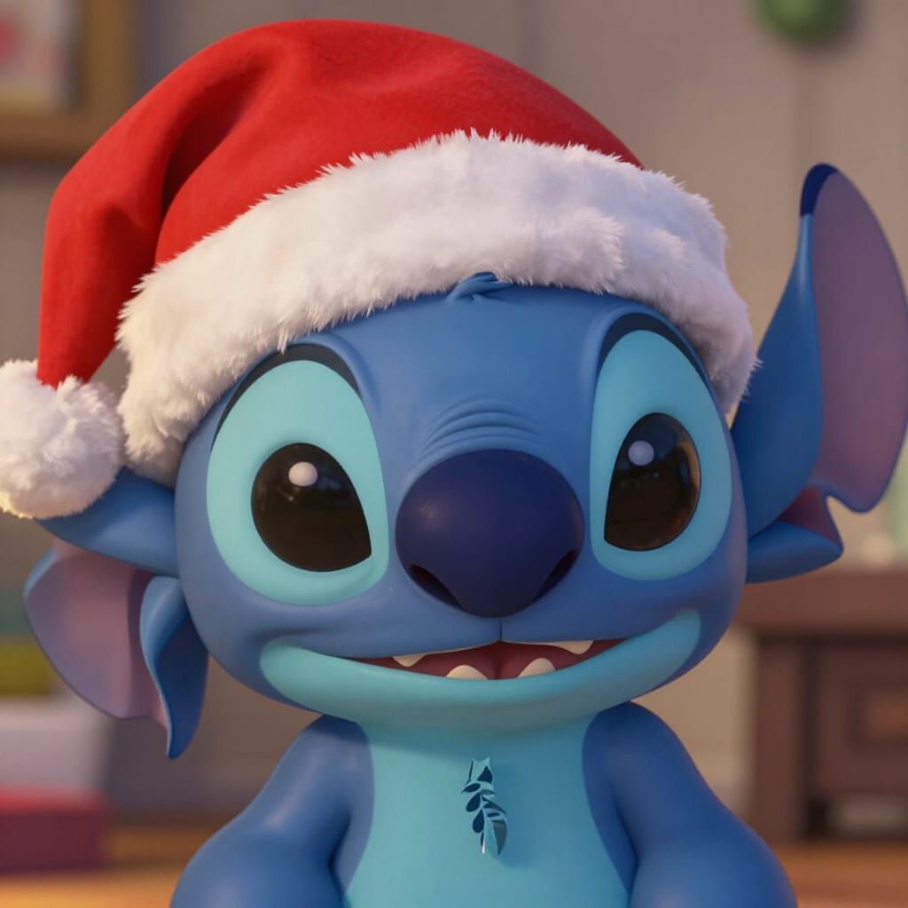 Stitch in Santa Hat, Close-Up Photorealistic Portrait