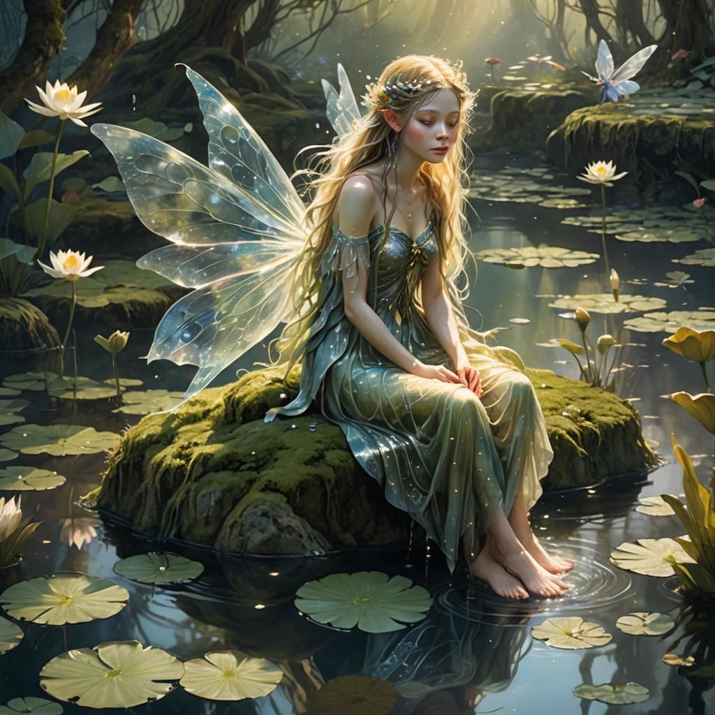 Ethereal Water Fairy in Art Nouveau Style