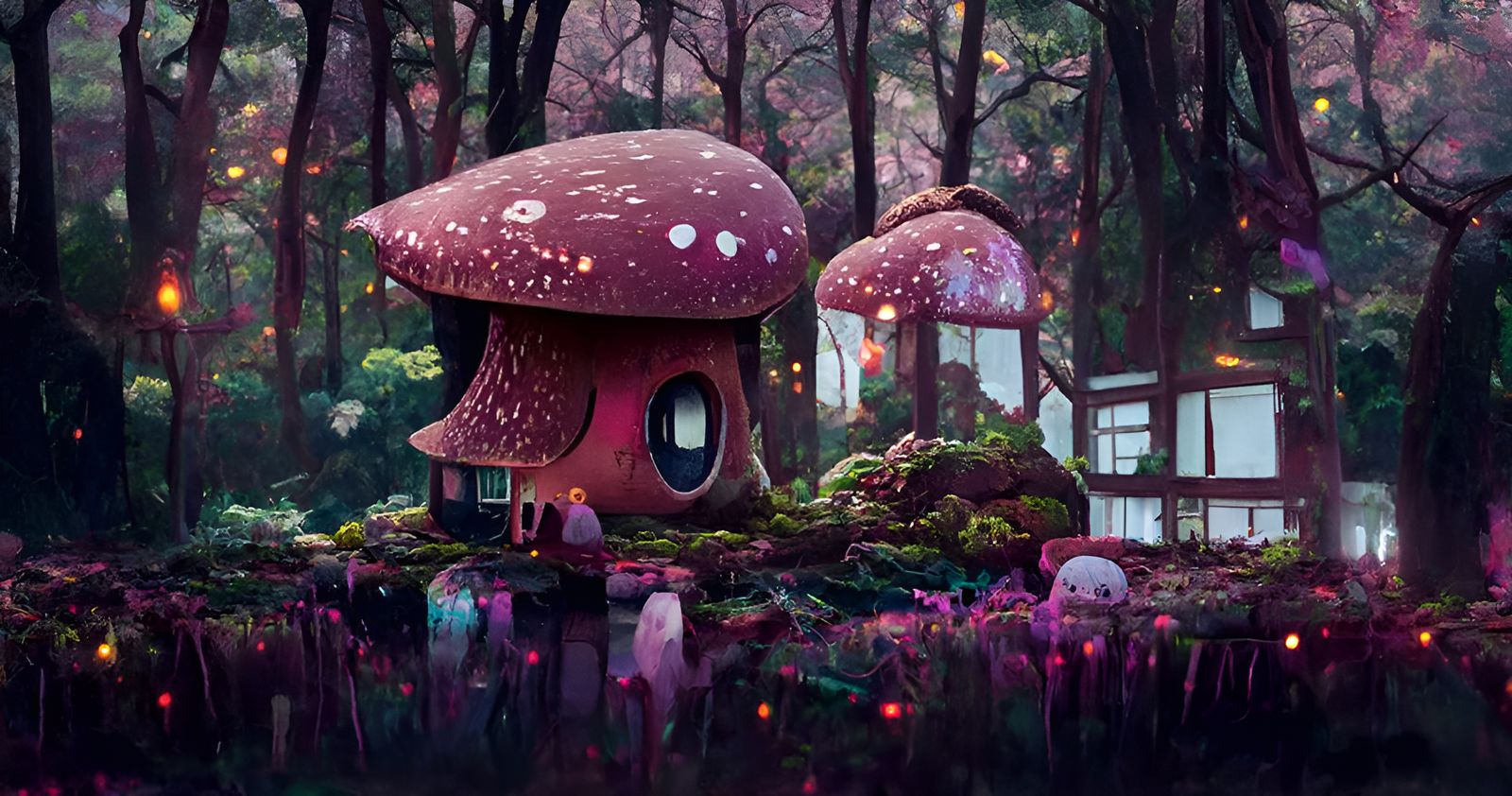 Whimsical Anime Mushroom Cottage in Forest