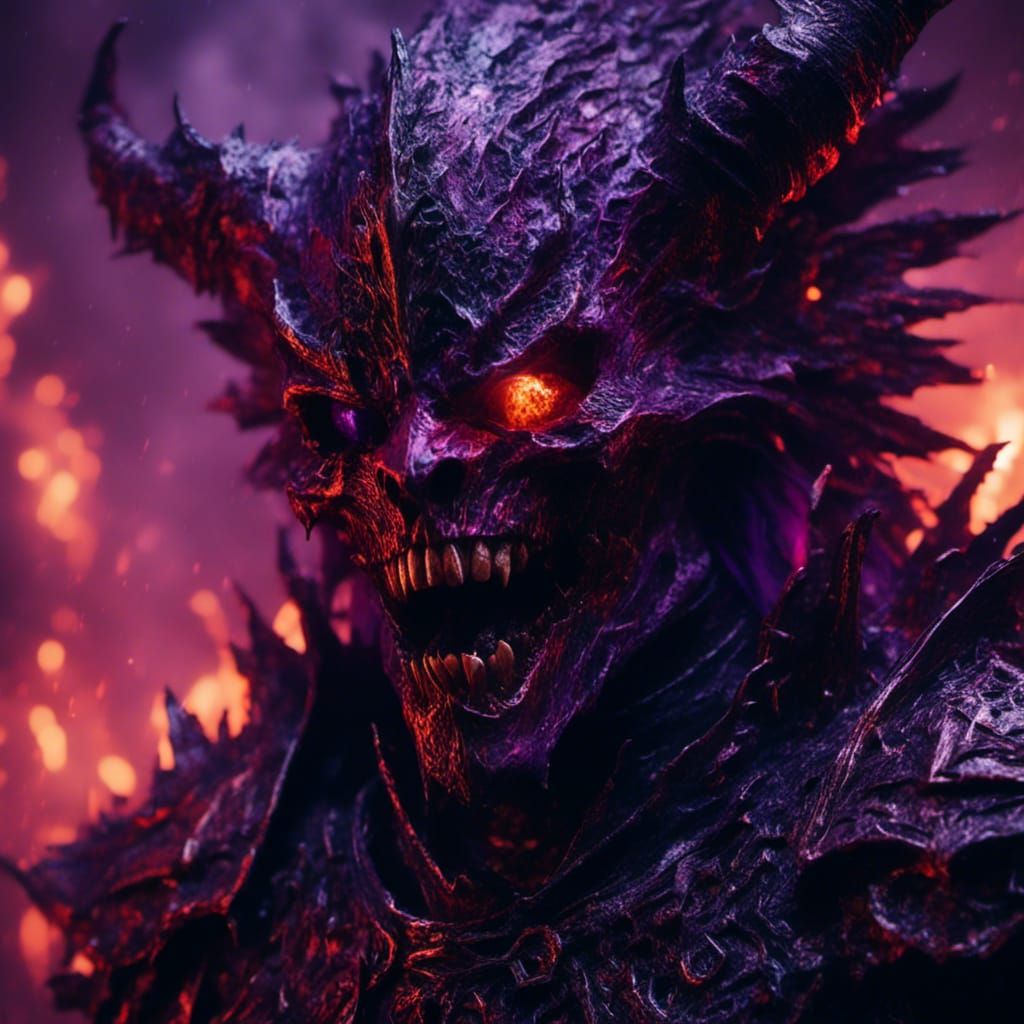 Purple Demon Screaming in Burning Armor