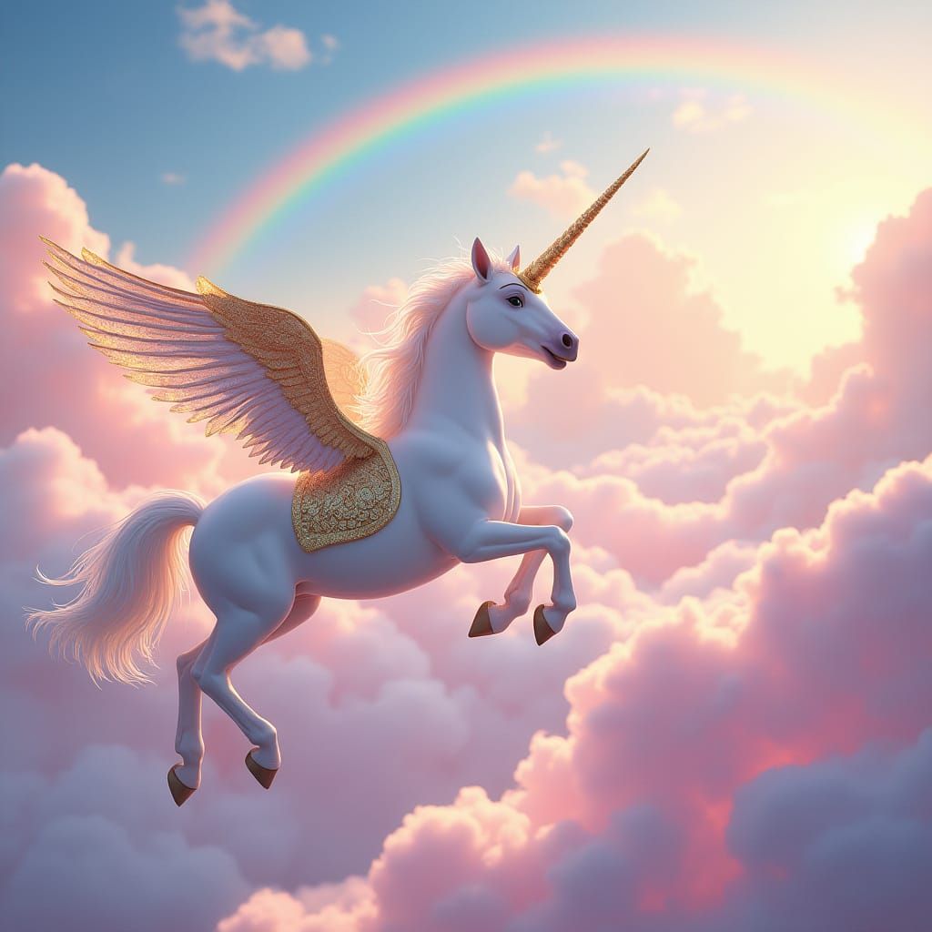 Majestic Unicorn Soars Through Pastel Clouds in Vibrant Anim...