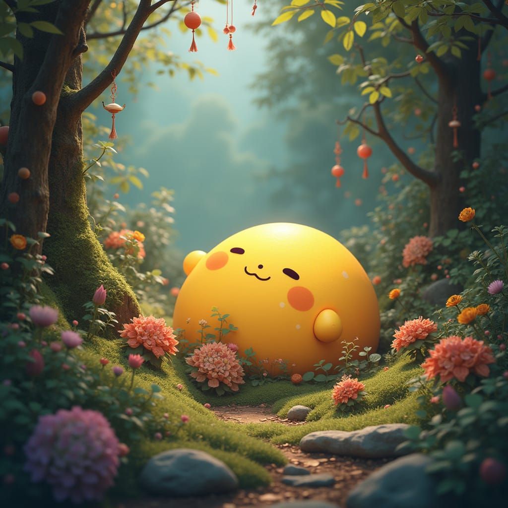 Surreal Japanese Fantasy Landscape with Gudetama