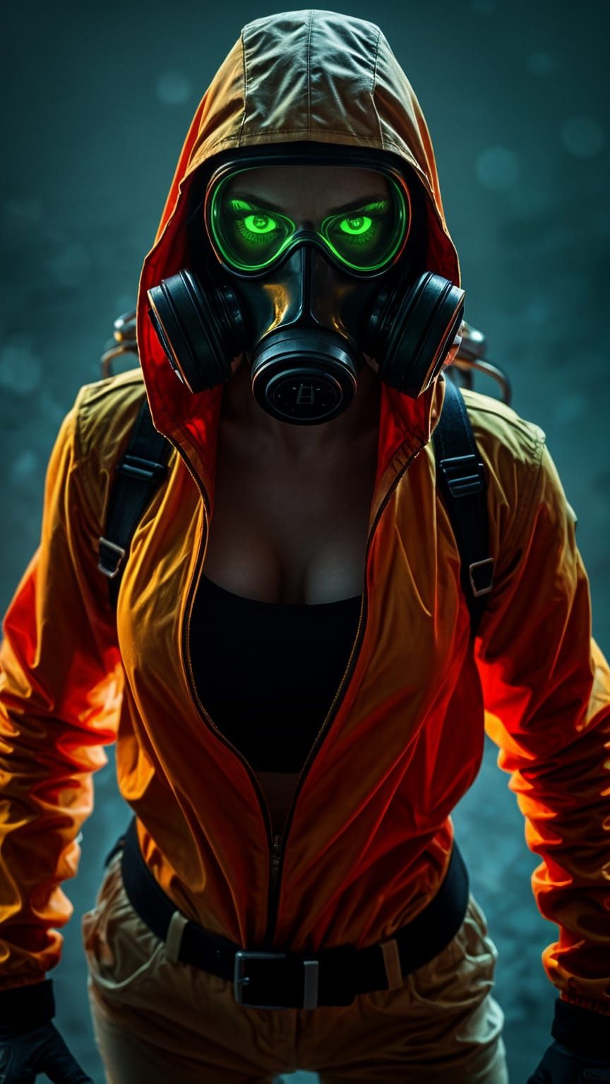 Glamorous Hazmat Model Stares Down with Neon Green Eyes