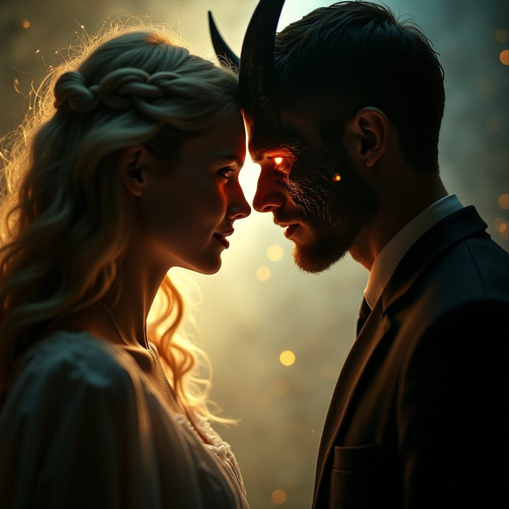 Angelic Demise: A Cinematic Split Persona in Ethereal Glow