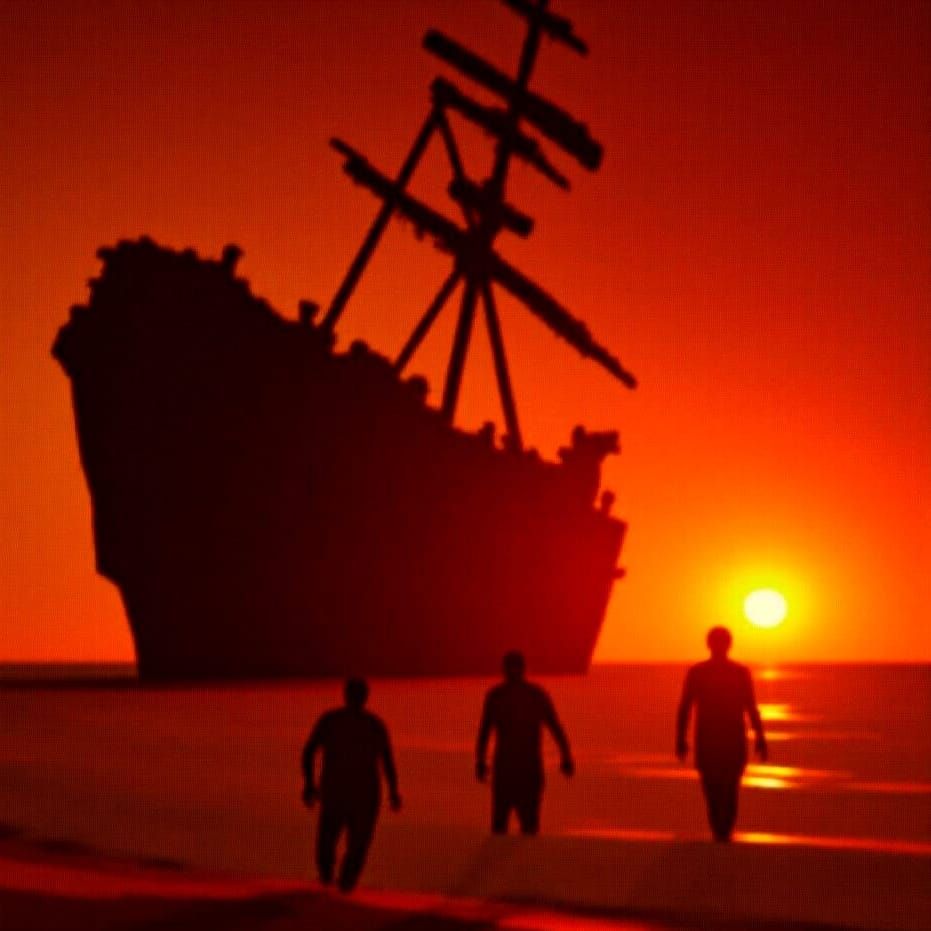 Hyperrealistic Shipwreck Survivors on Deserted Beach