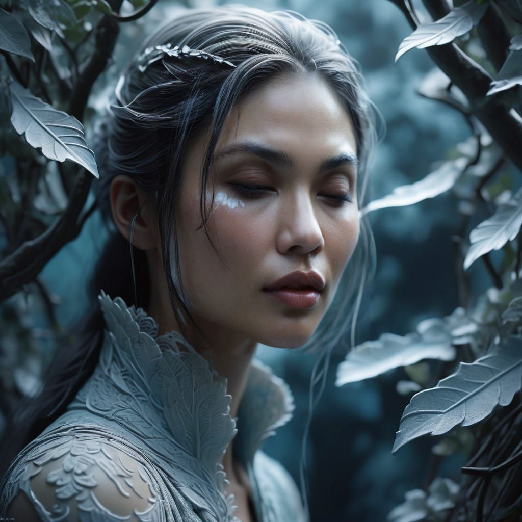 🪶 Elodie Yung – The Guardian of Silent Birds
Prompt:
A marble figure, half-hidden in ivy and sleeping birds, resembling...