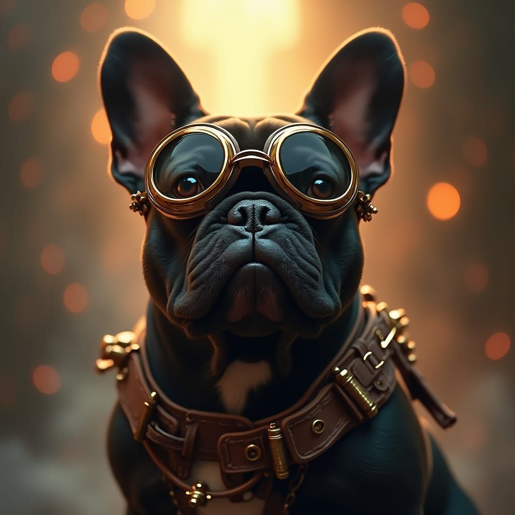 Steampunk Chocolate French Bulldog in Digital Art Style