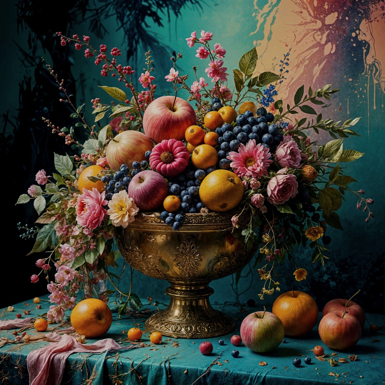 Vibrant Surreal Still Life in Watercolor Style