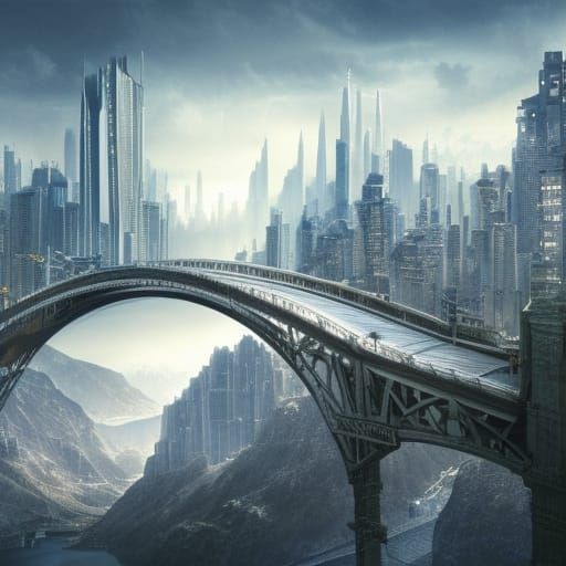 Futuristic Skyline Bridge in Epic Digital Painting