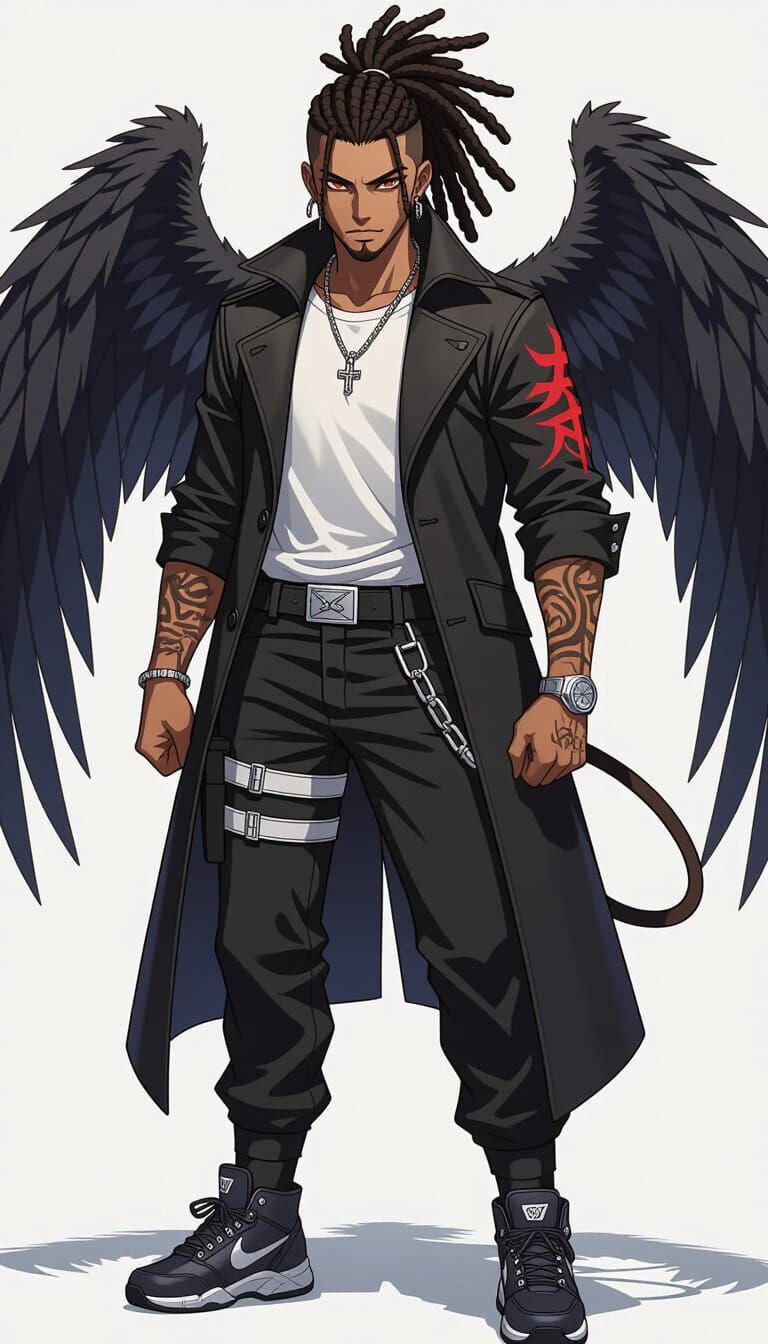 Half-Angel Half-Demon Warrior in Manga Anime Style