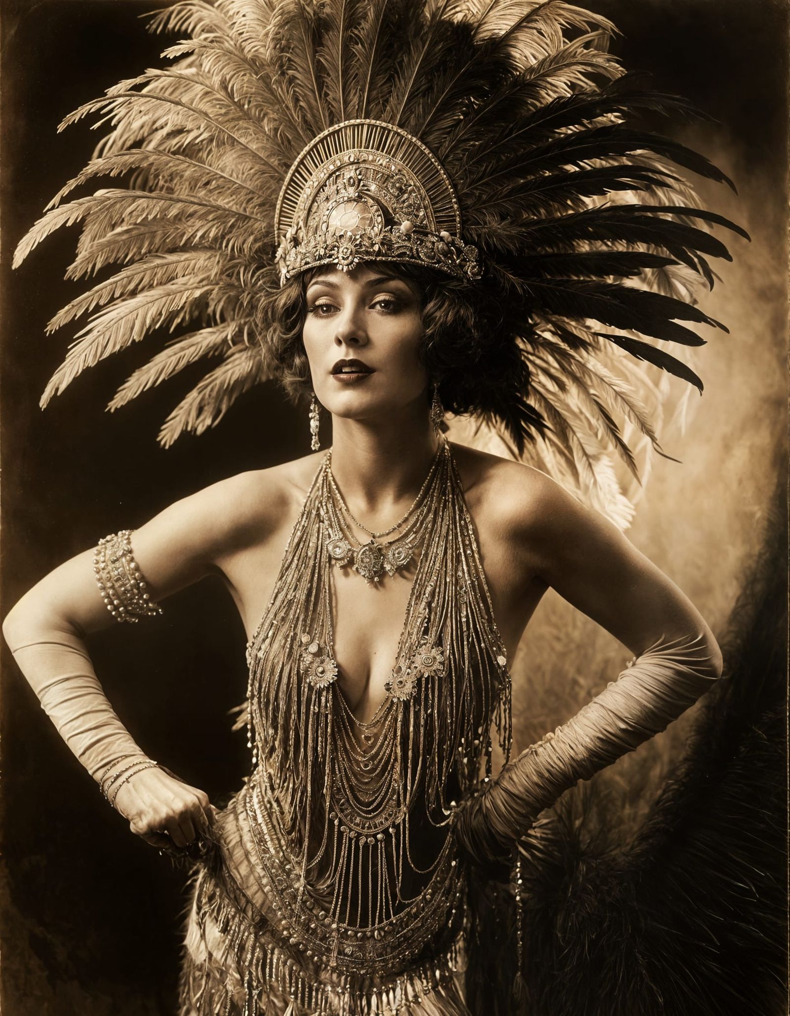 1920s Cabaret Dancer in Sepia Photograph Style