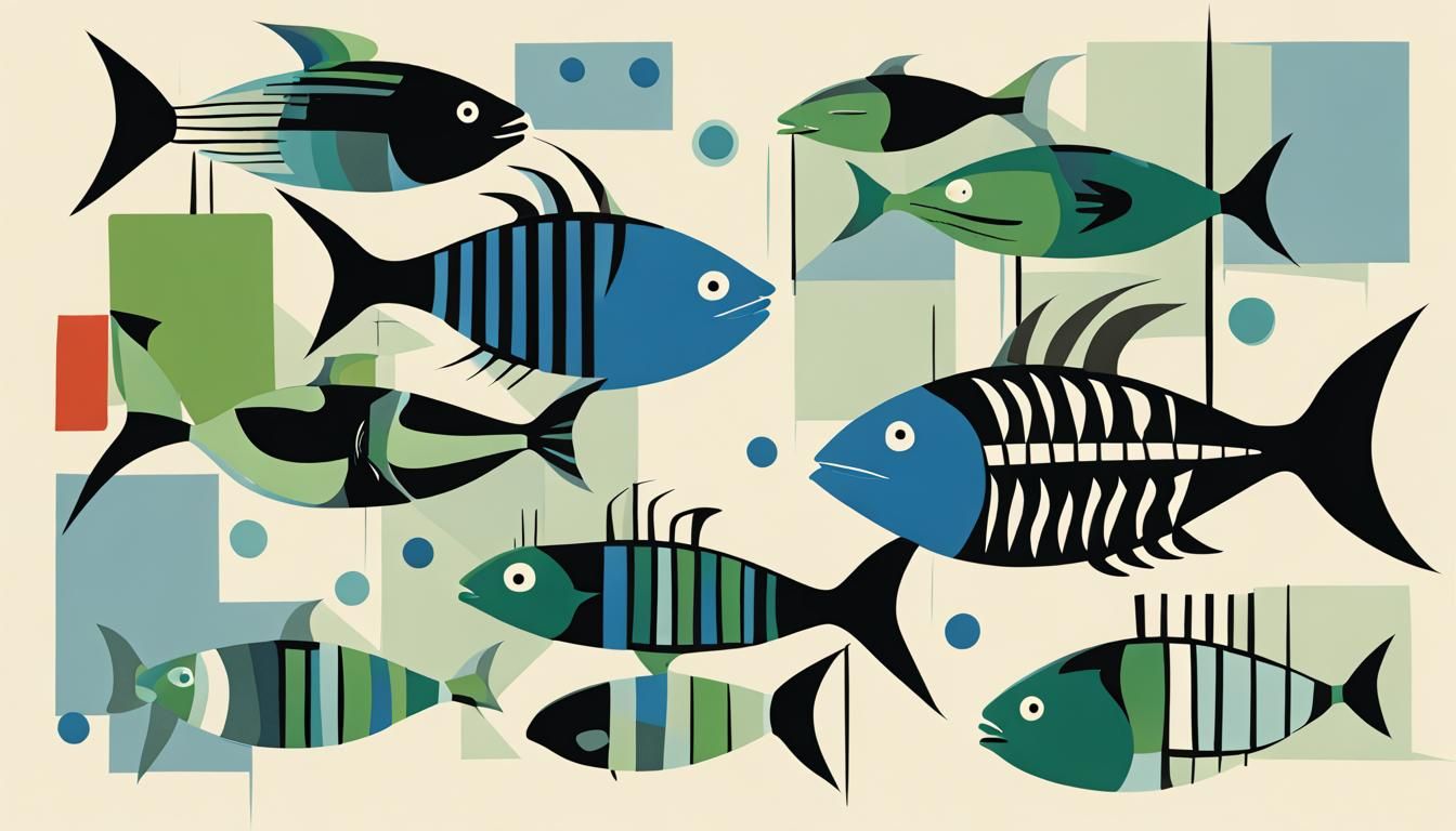 Bauhaus Style Abstract Fish Cartoon