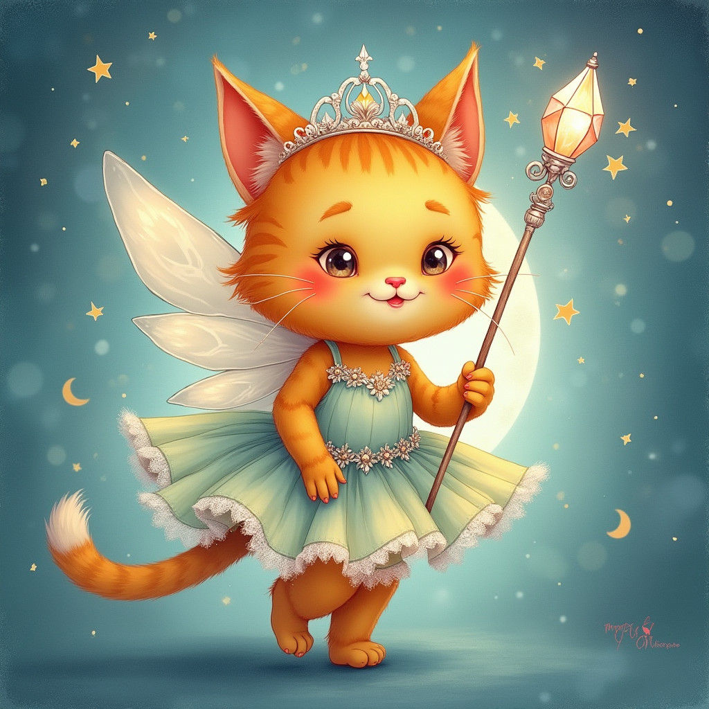 Orange Cat Fairy in Ethereal Fantasy Style