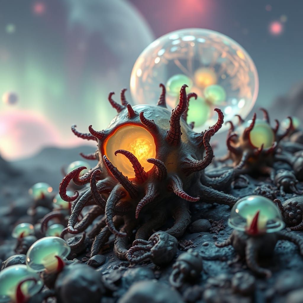 Surreal Alien Landscape with Bioluminescent Seedpods